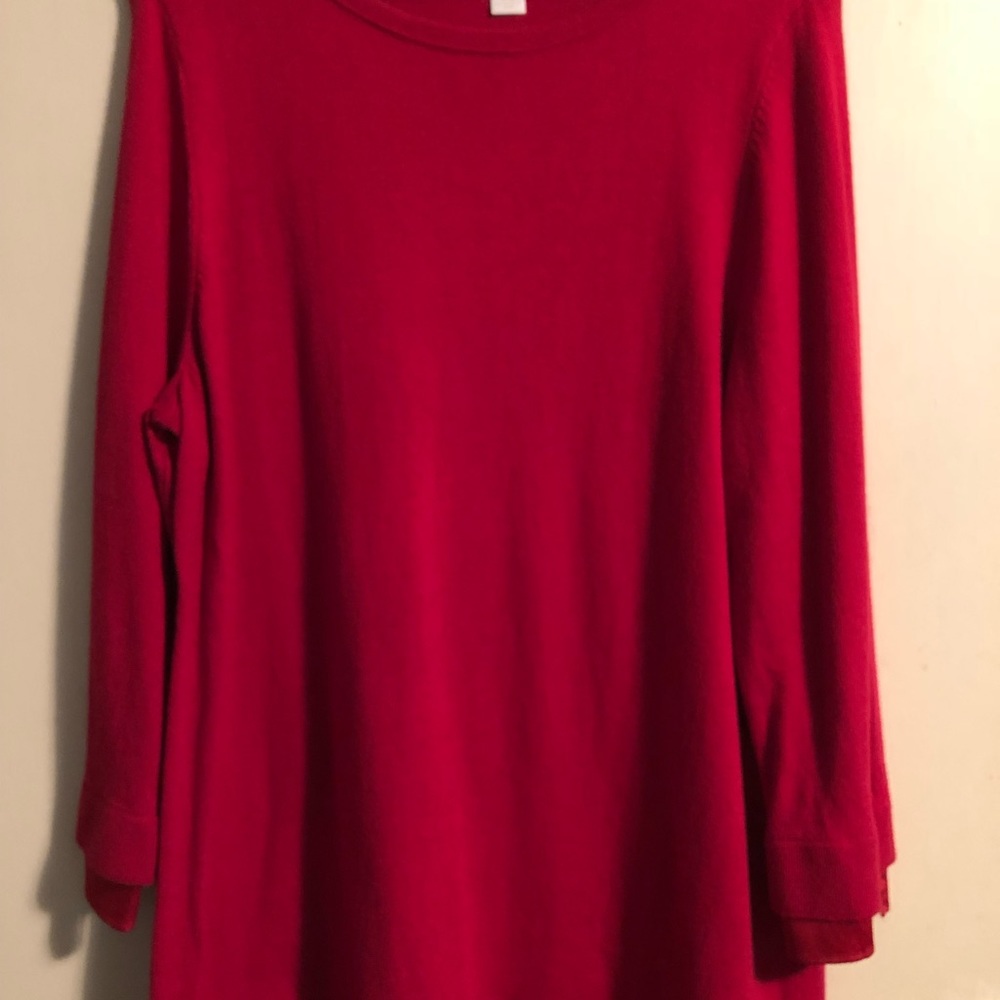 Chico’s Size 3 Red Knit Blouse with Red Satin Trim